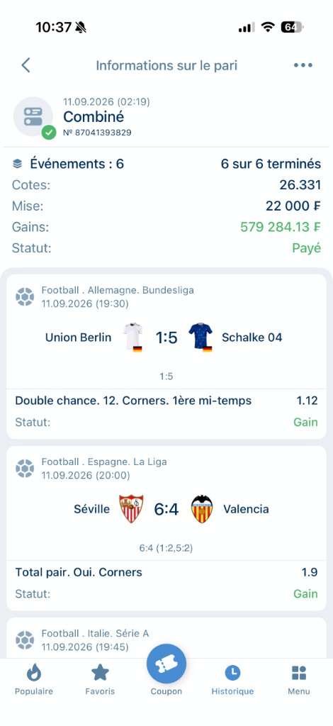 Coupons gagnés — 579 284 F